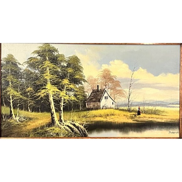 Vintage BRENNER ART Oil Painting Signed-Brenner, cabin scene - Picture 3 of 10